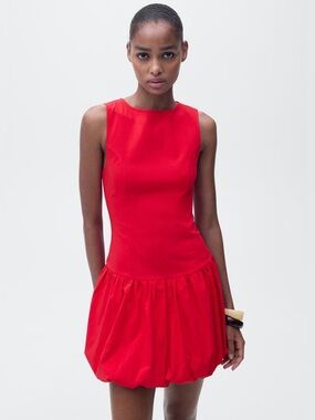 Mango Red short balloon dress NWT